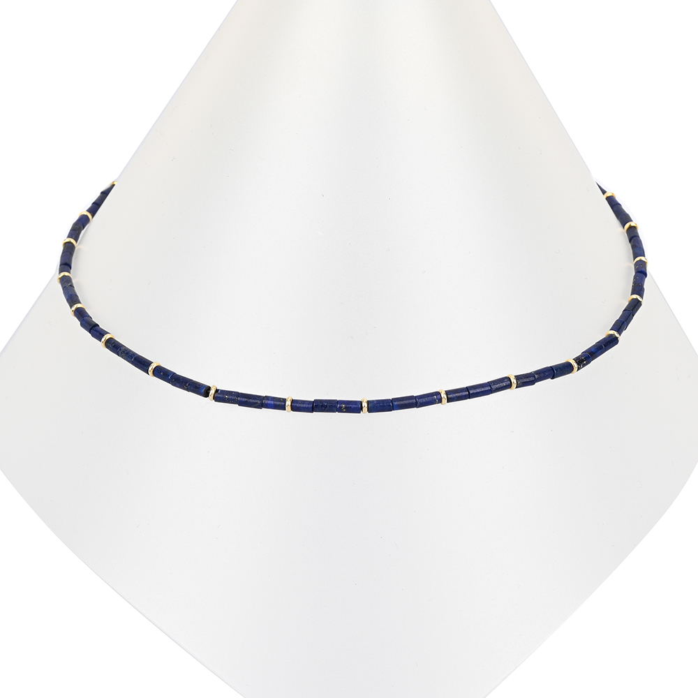 Collier, Lapis, Karabinerschloß G585 ca. 9,1 g, Länge ca. 43 cm