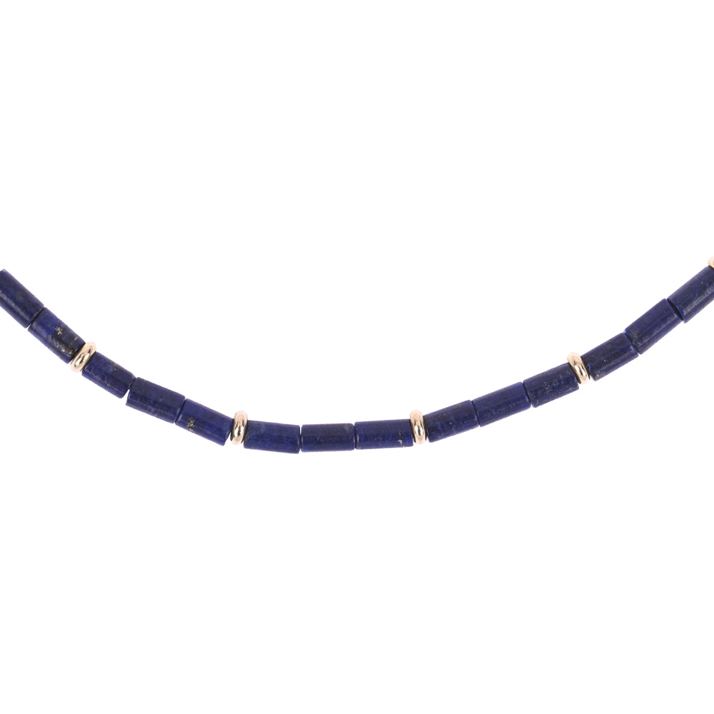 Collier, Lapis, Karabinerschloß G585 ca. 9,1 g, Länge ca. 43 cm