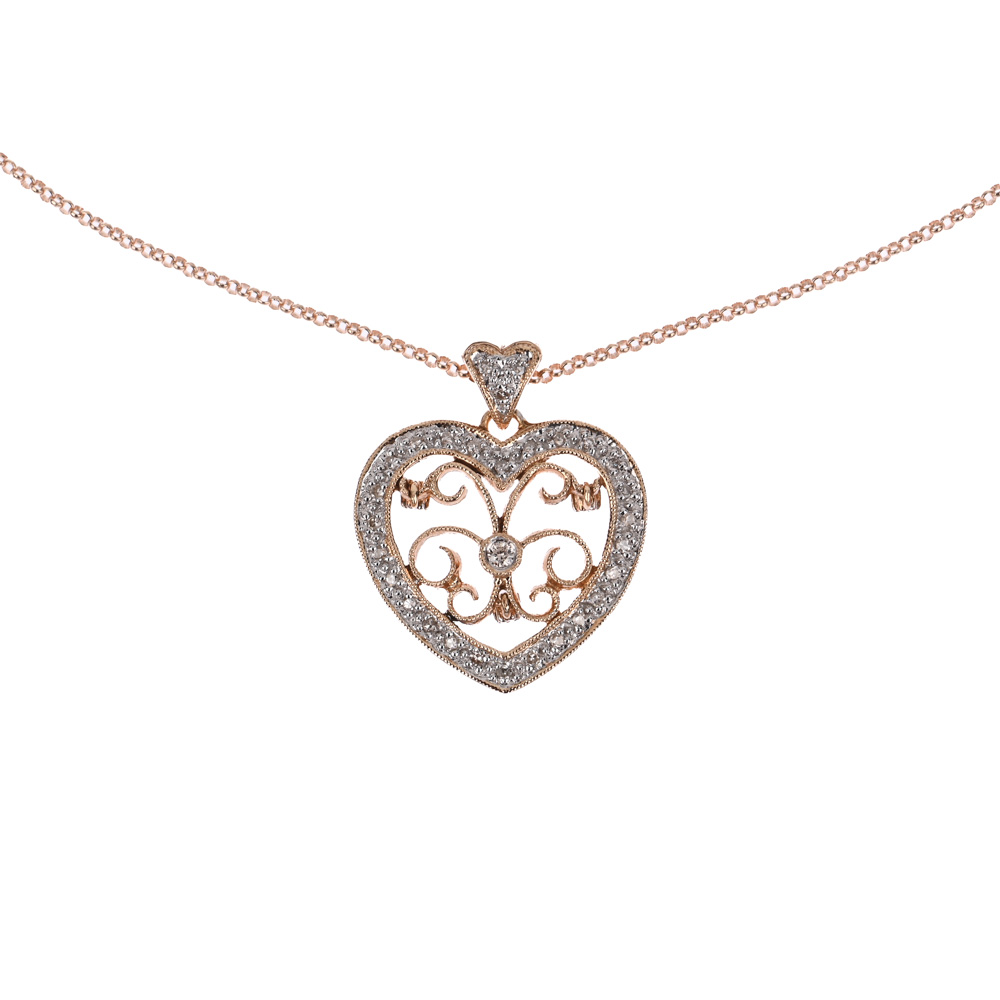 Halskette mit Anhänger "Herz", 33 Diamanten ca. 0,16 ct (W Pi), G585 ca. 4,8 g, Länge ca. 43 cm