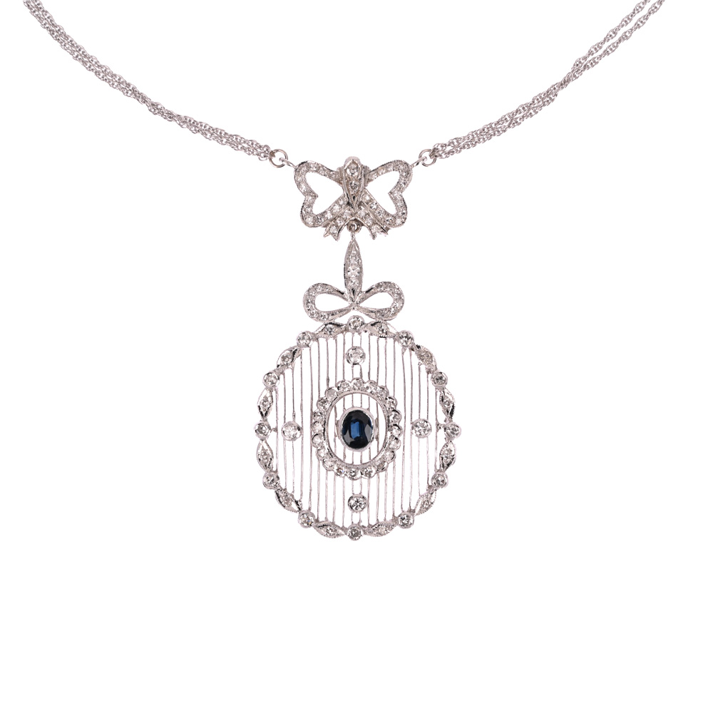 Collier, Saphir, Diamanten, WG750 ca. 16,8 g, Länge ca. 43,5 cm