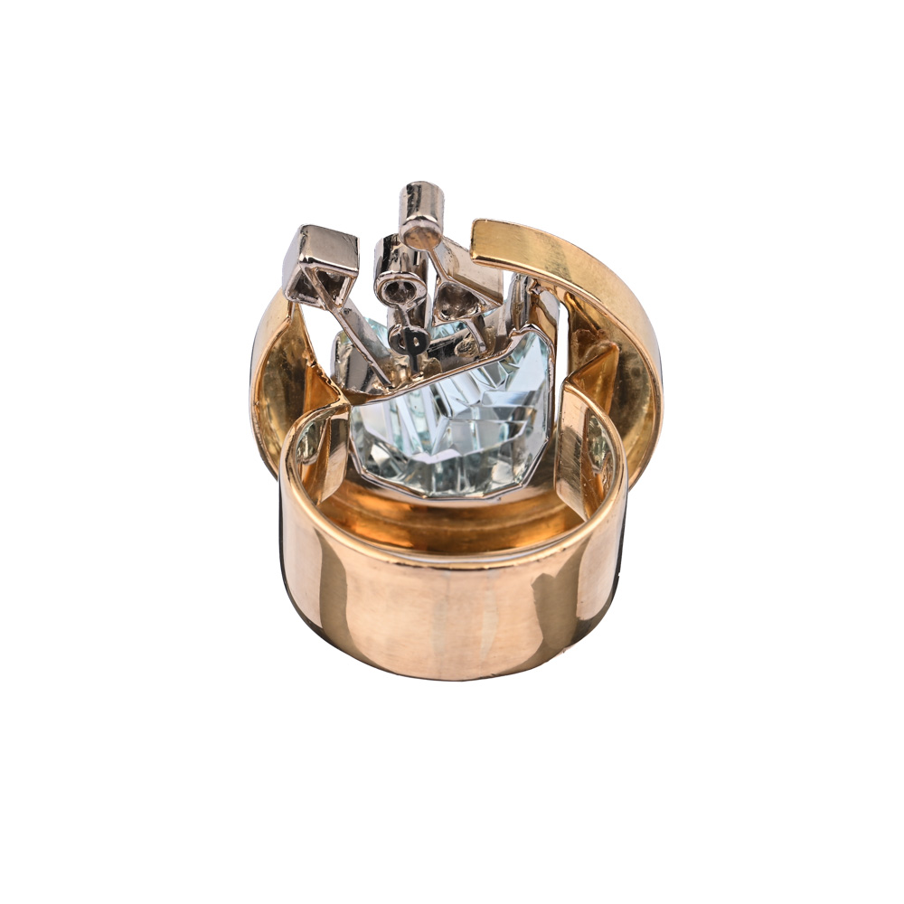 Ring, Aquamarin ca. 14,6 x 11,6 x 5,2 mm, 5 Diamanten/Brillanten ca. 0,32 ct, BiC750 ca. 15,2 g, Ringweite 53, Meistermarke DS?