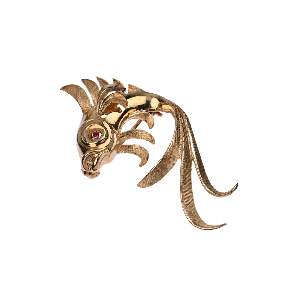 Brosche "Fisch", G585 ca. 6,1 g. Höhe ca. 4,0 cm