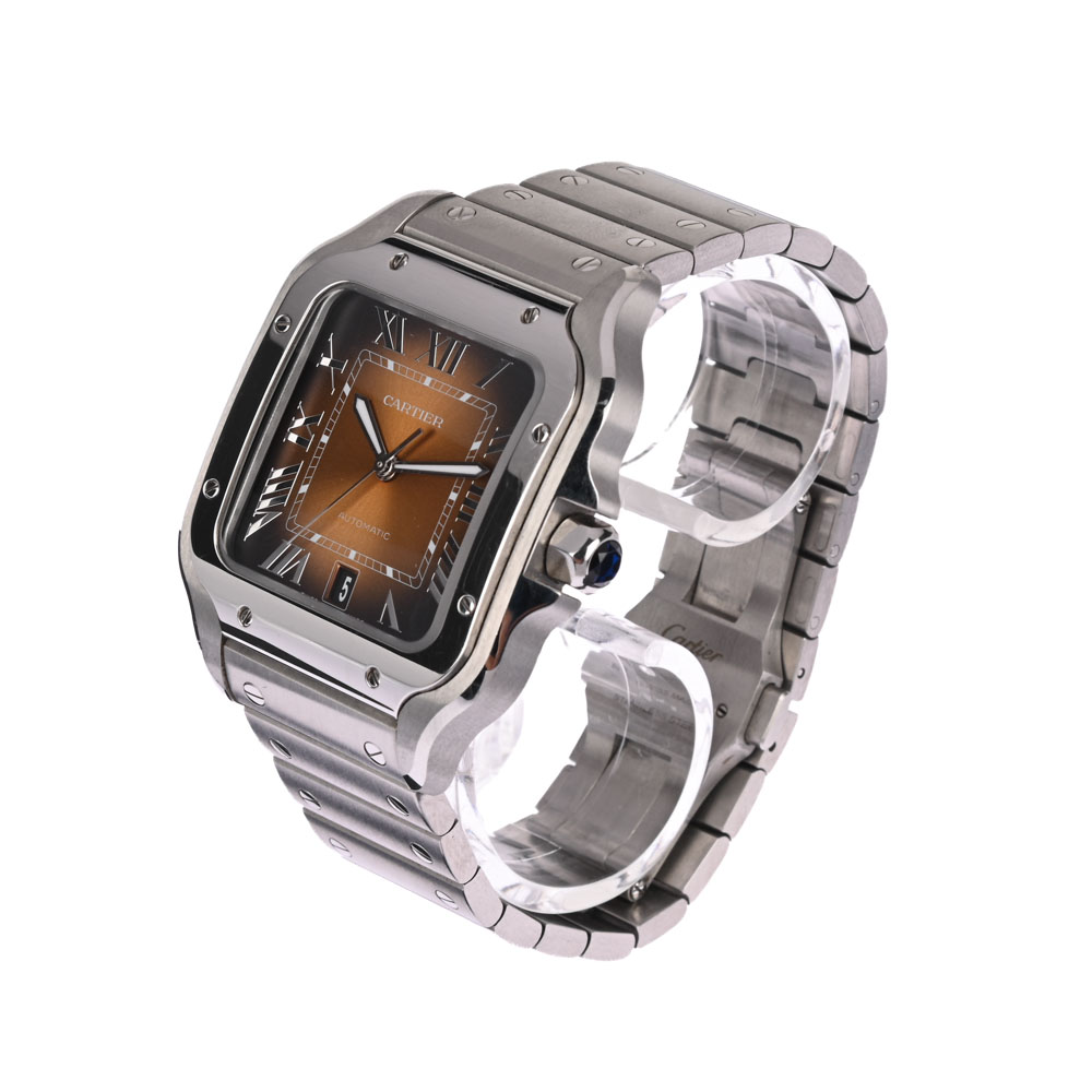 1 A-Uhr Cartier Santos Stahl, br. ZB, Ref. WSSA0064, Ersatzglieder, Lederbd, Stel