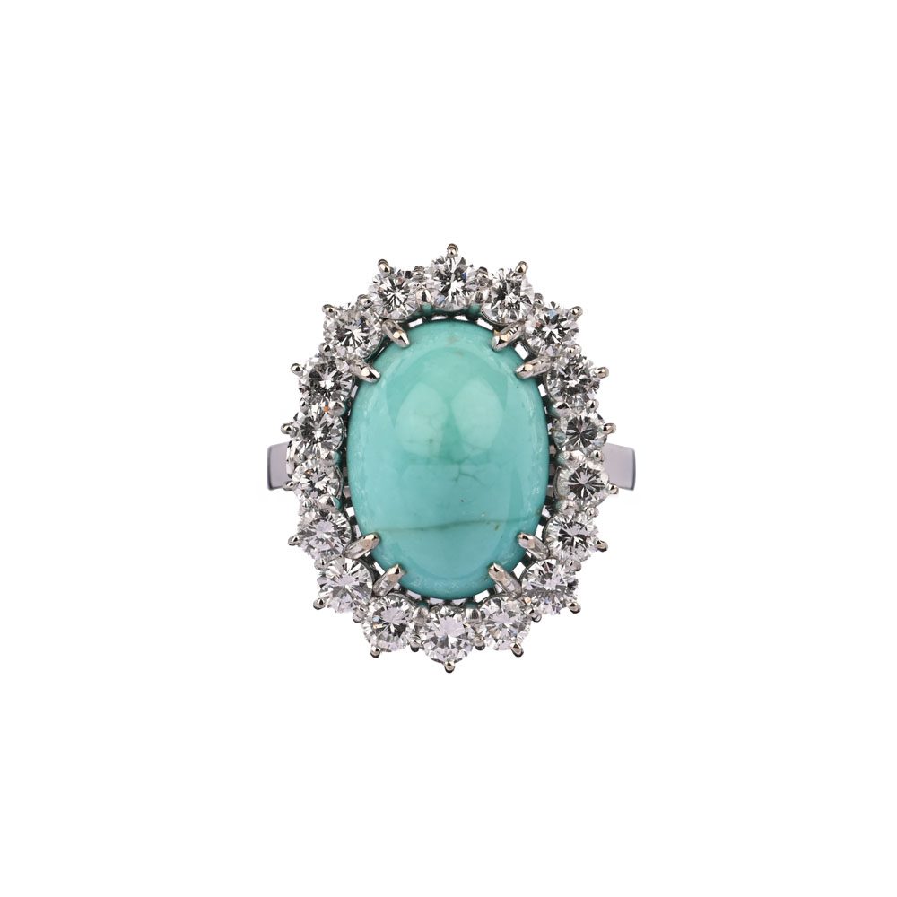 Ring, Türkis, 18 Brillanten ca. 1,35 ct, WG585 ca. 6,7 g, Ringweite 51
