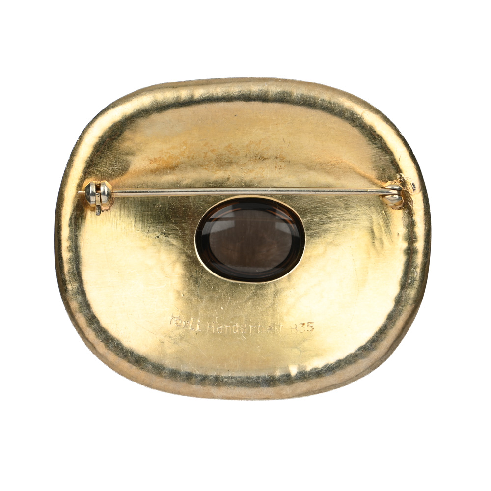 Vintage Brosche mit Rauchquarz, Perli, Schwäbisch Gmünd Vintage Brosche mit Rauchquarz, Perli, Schwäbisch Gmünd