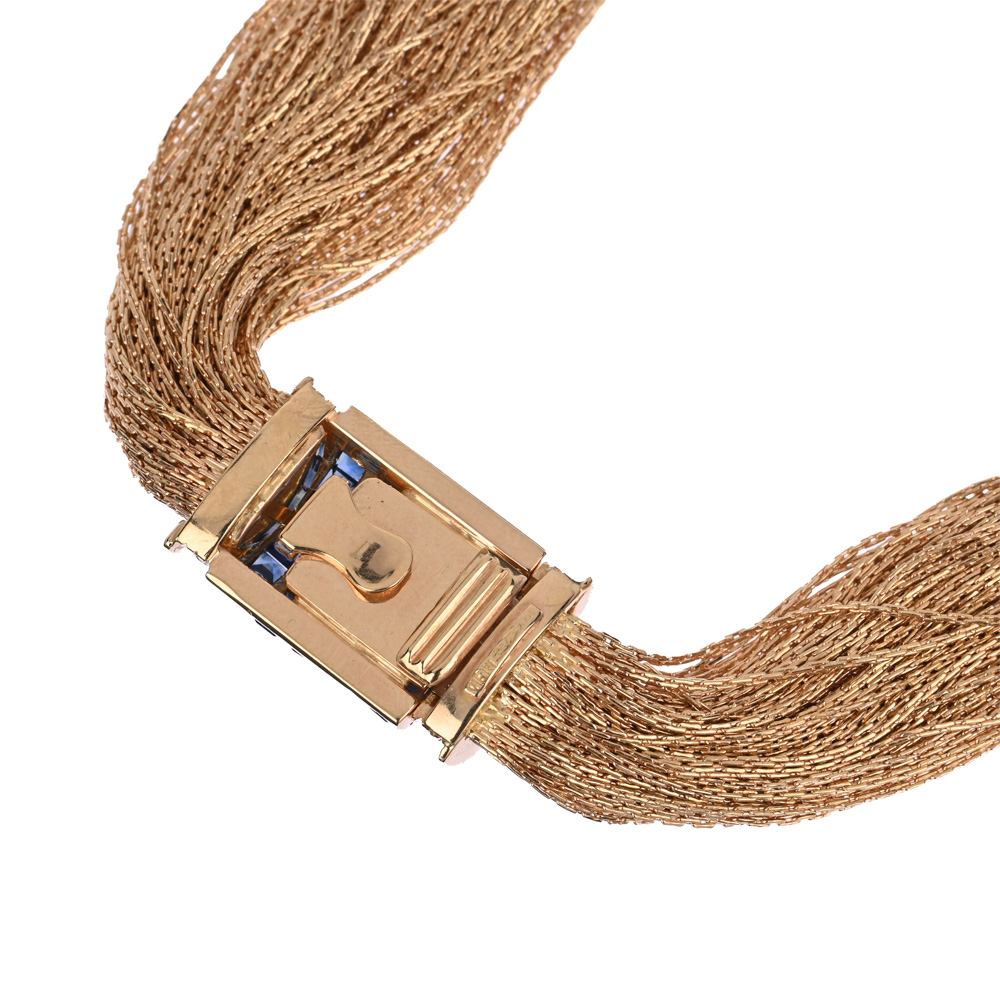 Collier, 40 Saphire im Karree-Schliff, 12 Brillanten ca. 0,36 ct, G750 ca. 111,4 g, Länge ca. 40 cm