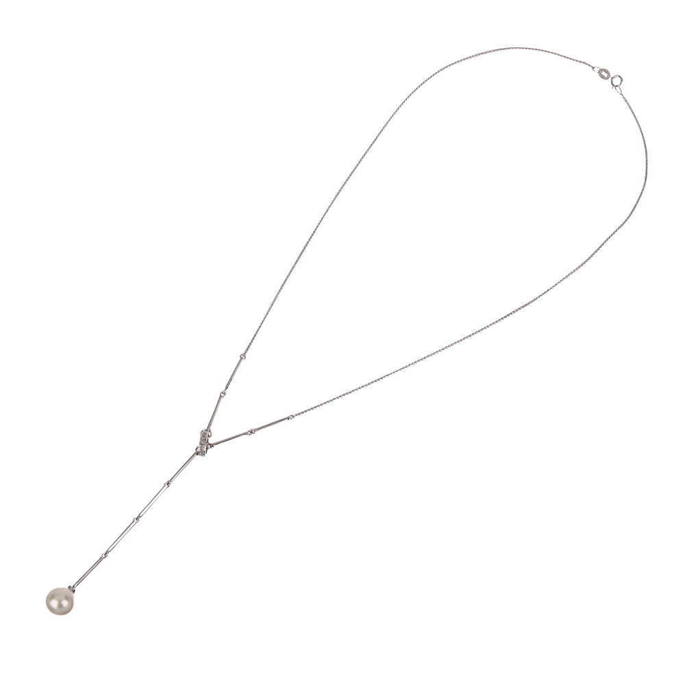 Collier, 5 Diamanten, Zuchperle, WG585 ca. 5,3 g, Länge ca. 43 cm