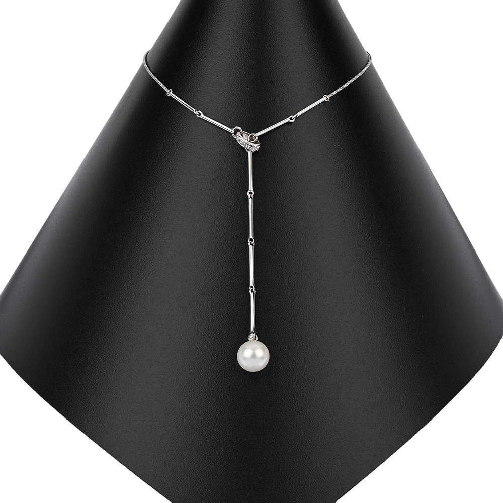 Collier, 5 Diamanten, Zuchperle, WG585 ca. 5,3 g, Länge ca. 43 cm