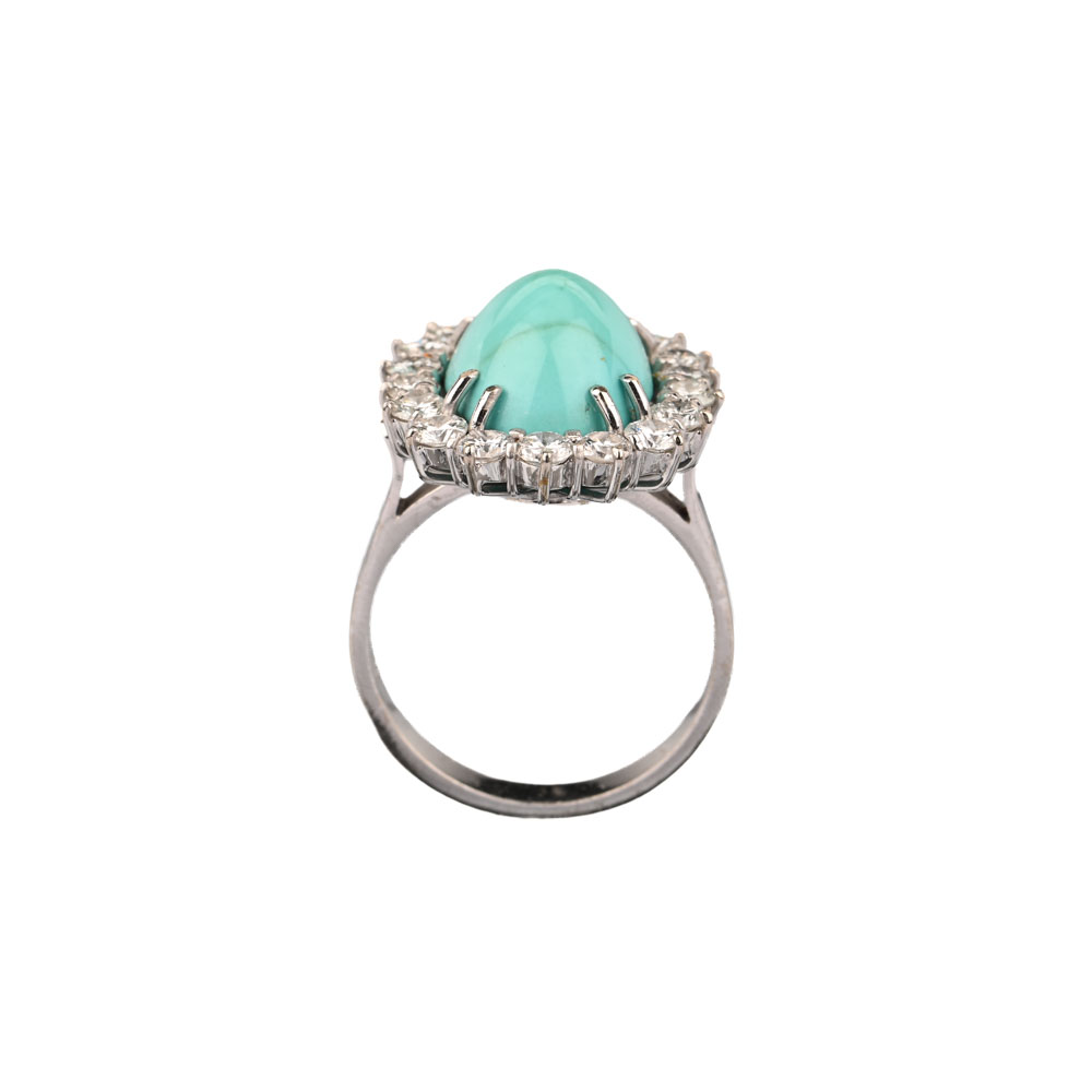 Ring, Türkis, 18 Brillanten ca. 1,35 ct, WG585 ca. 6,7 g, Ringweite 51 Ring, Türkis, 18 Brillanten ca. 1,35 ct, WG585 ca. 6,7 g, Ringweite 51