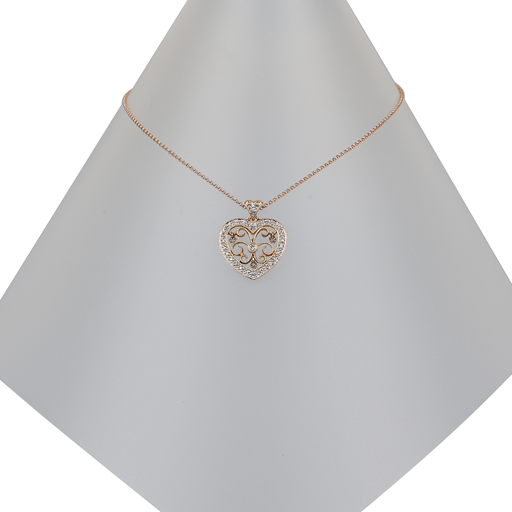Halskette mit Anhänger "Herz", 33 Diamanten ca. 0,16 ct (W Pi), G585 ca. 4,8 g, Länge ca. 43 cm