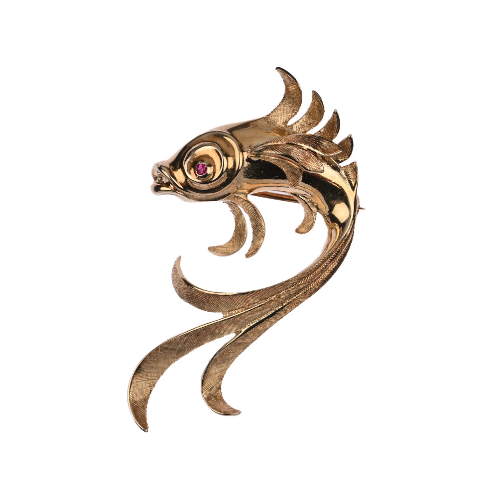 Brosche "Fisch", G585 ca. 6,1 g. Höhe ca. 4,0 cm