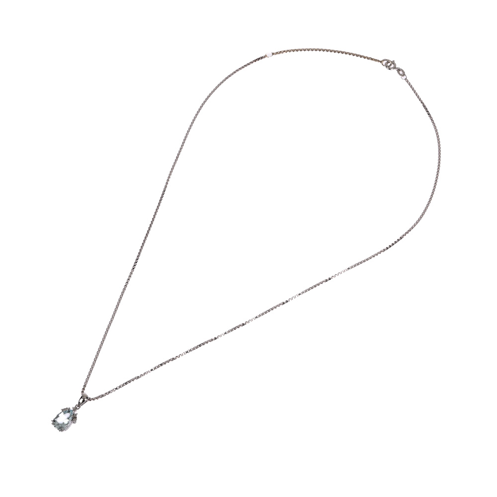 Halskette mit Anhänger, Aquamarin-Tropfen, 5 Brillanten, WG585 ca. 7,1 g, Länge ca. 50 cm