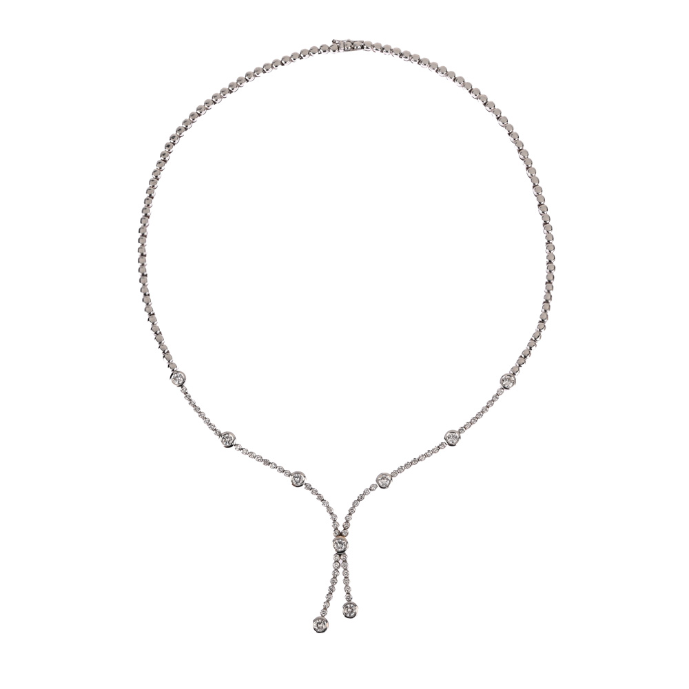 Collier,9 Brillanten ca. 1,44 ct, 62 Brillanten ca. 1,24 ct, WG750 ca. 42,3 g, Länge ca. 45 cm